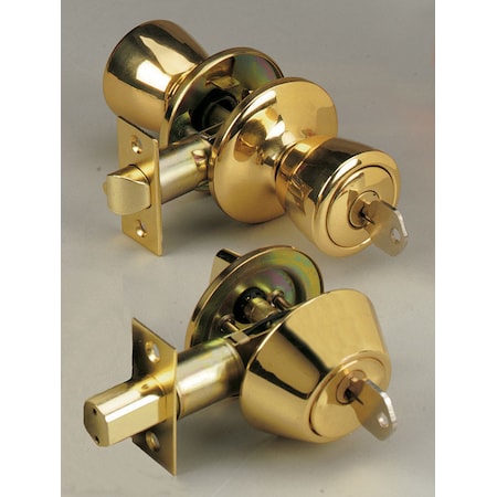 Home Plus Home Plus Polished Brass Knob and Deadbolt Set 1-3/4 in. LA2140